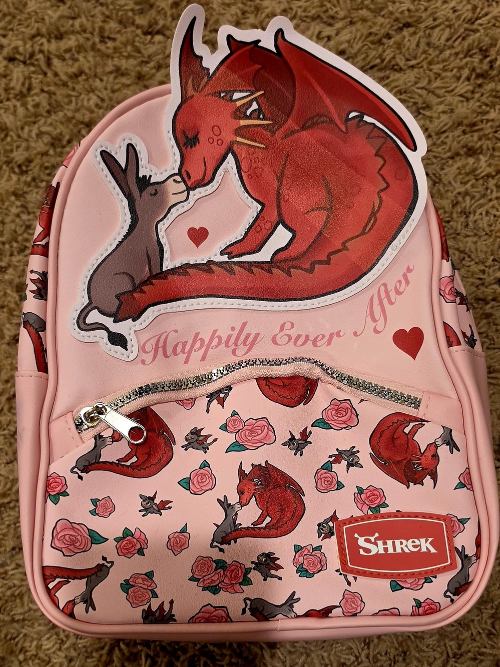 Disney Shrek Dragon Floral Backpack in Pink & Red Like New